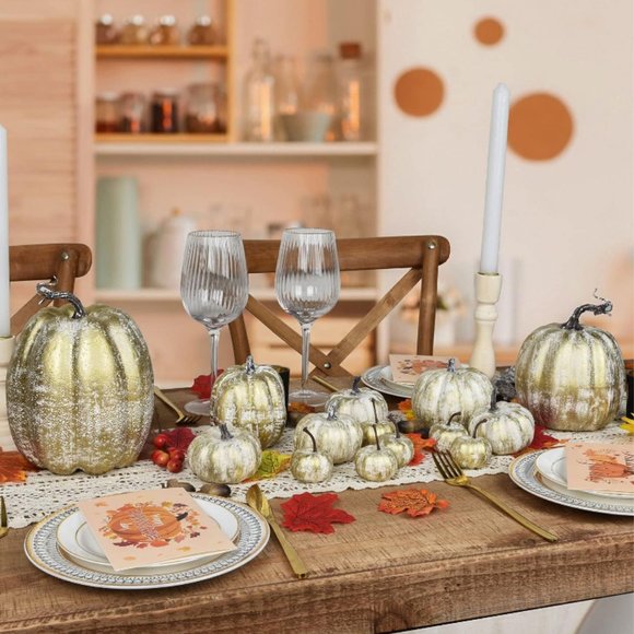 GOLDEN BRUSHED RUSTIC ARTIFICIAL PUMPKIN SET - Picture 2 of 5